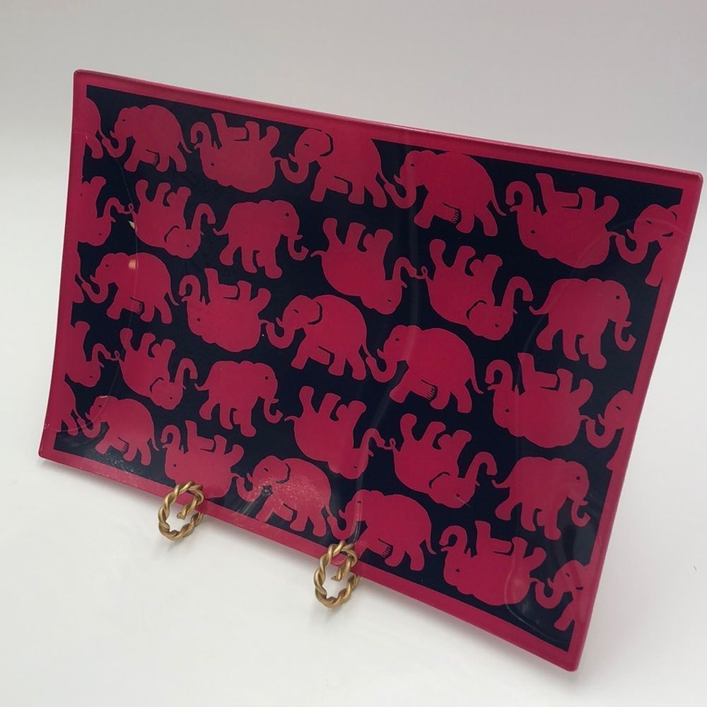 Lily Pulitzer “Tusk in Sun” 12x8” Glass Tray. Pink & Navy